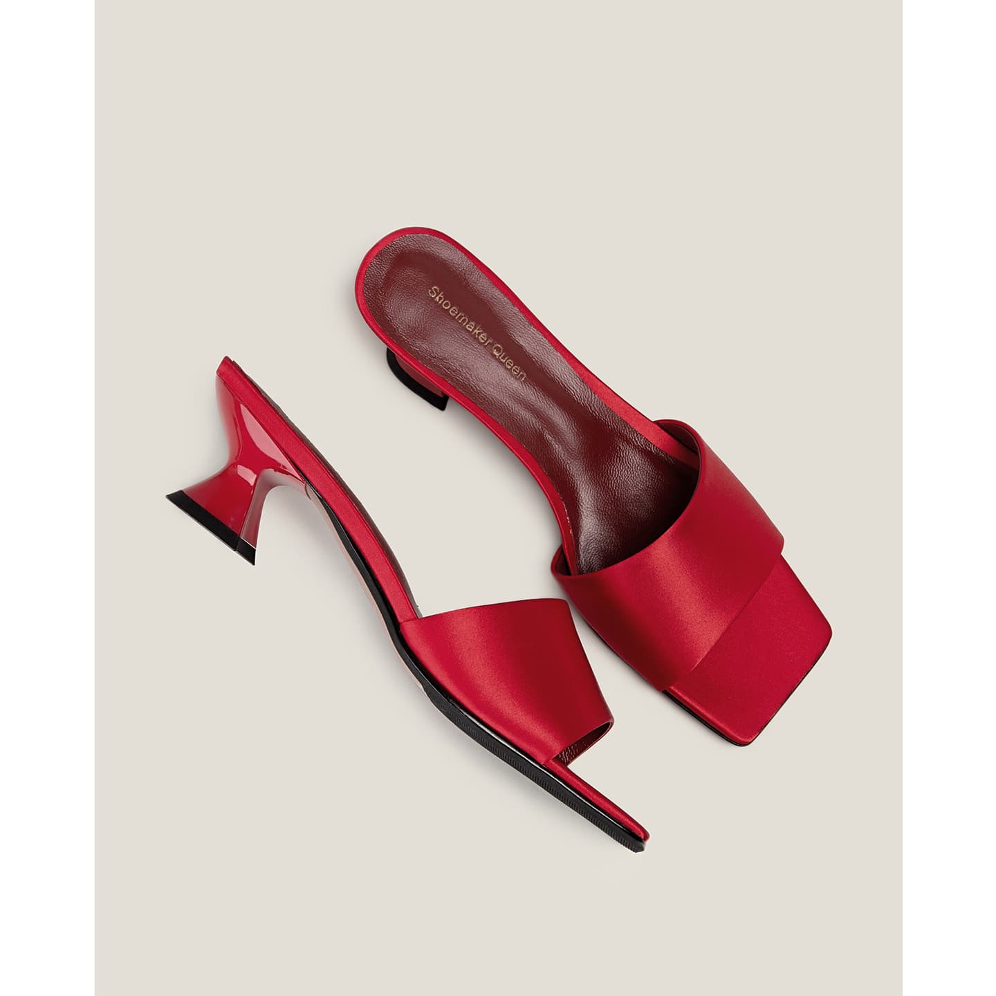 FuziStride Summer Essential Minimalist Leather Soft Square Toe Slide Sandals with Chunky Heel, Fashionable and Elegant for Outdoor Wear