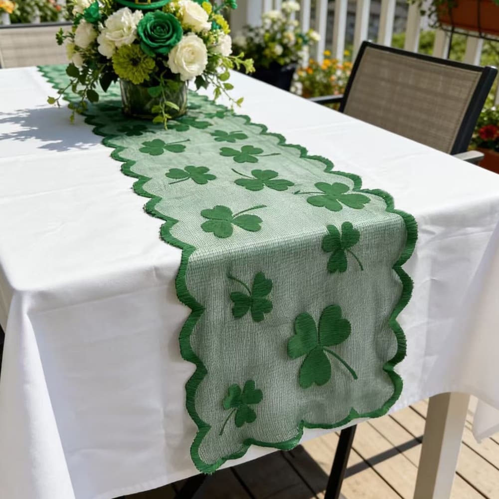 New Irish Day Lucky Clover Lace Table Flag Green Lace Table Flag St. Patrick's Day Table Flag