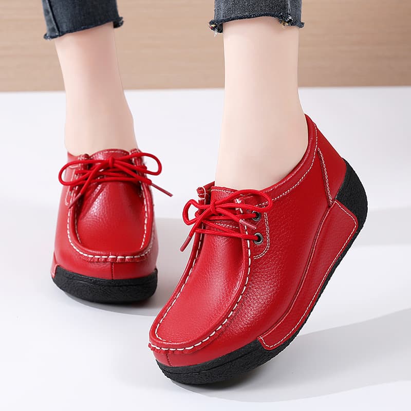 Cross-border Cowhide Sneakers Women Spring New Style Rocking Shoes Korean-style Mom Shoes Lace-up Thick Sole Casual Leather Shoes