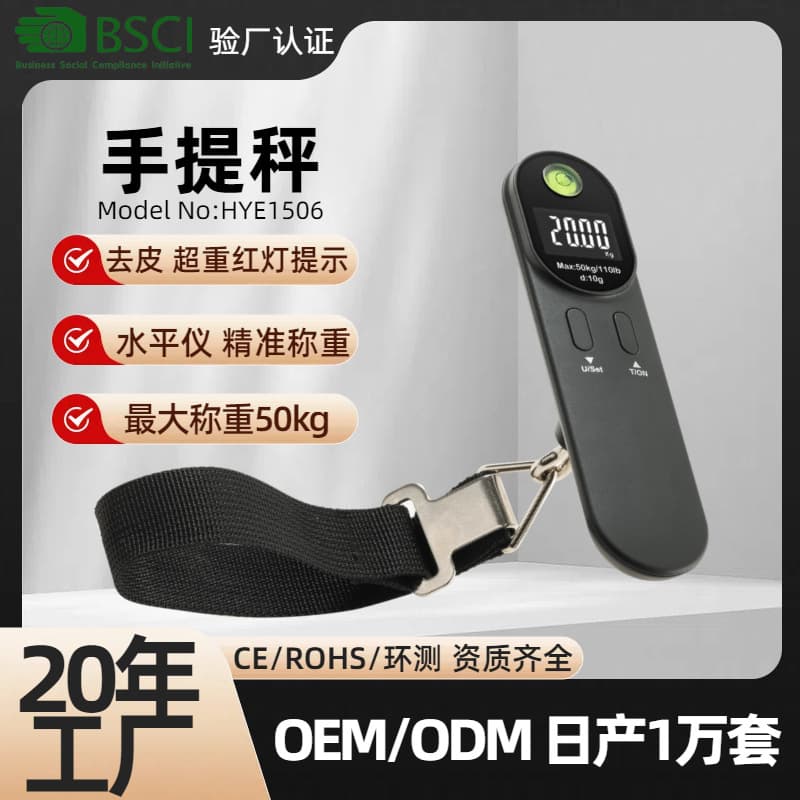 Haoyue Weighing Instrument Handheld Electronic Gram Scale with Webbing Strap Hook, 50kg Luggage Scale for Export