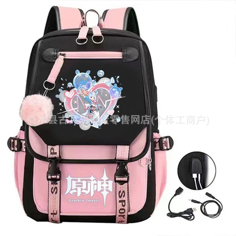 Original God Xigwen Jiaming Amelie Game Printed School Bag Canvas Bag USB Spine Protection and Burden Reduction Student School Bag