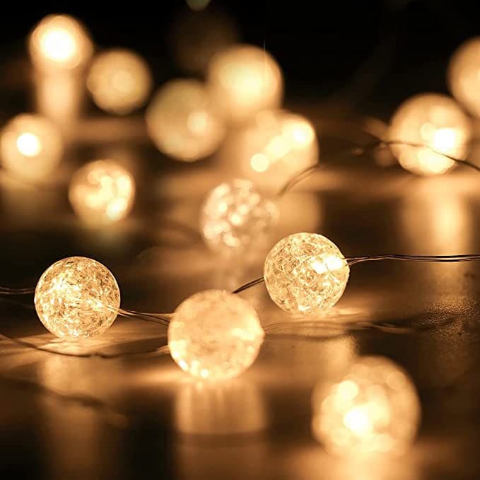 Amazon Hot-Selling Copper Wire Light with Cracked Beads, Indoor & Outdoor Festival LED Copper String Light, Round Ball Decorative Color Light