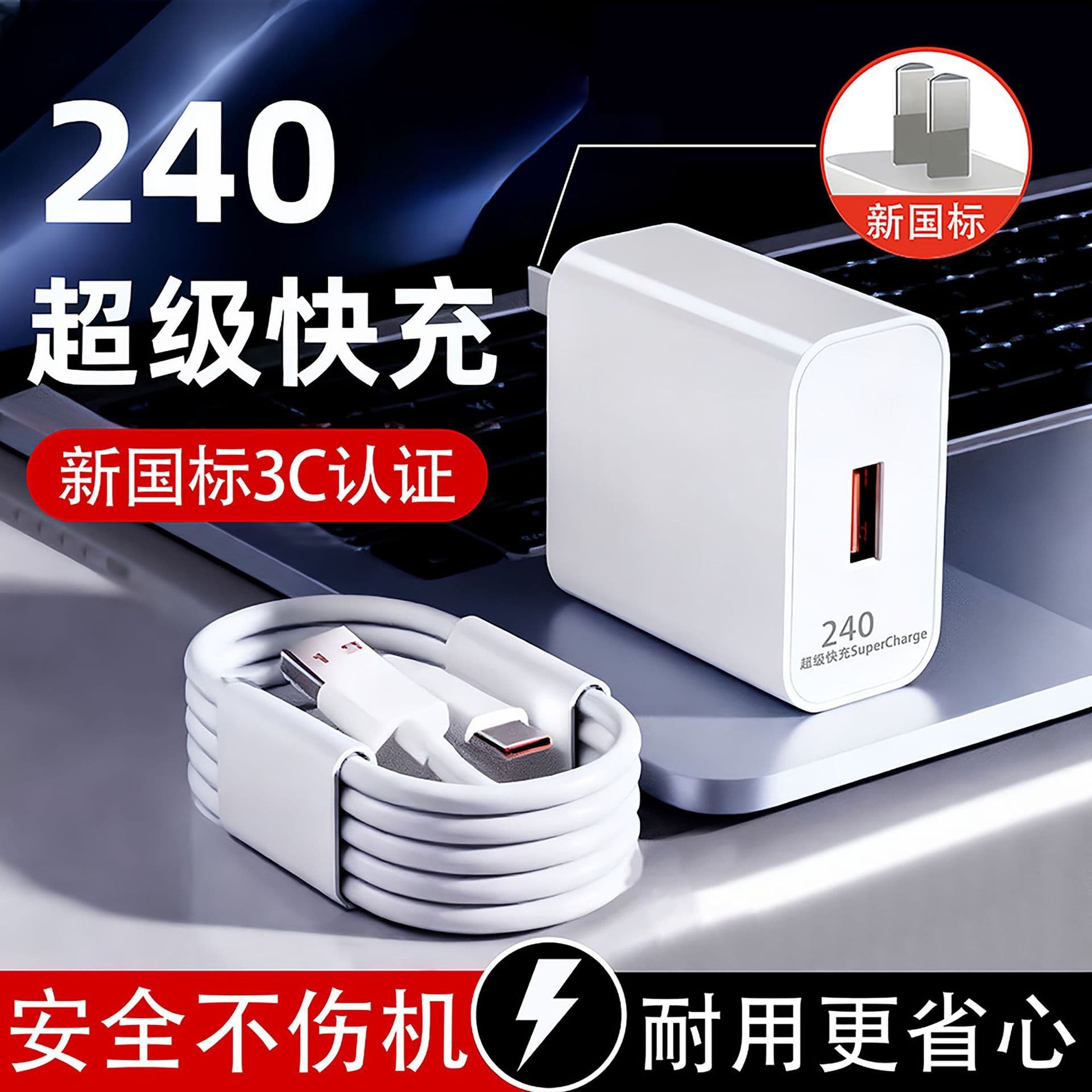 Compatible with Huawei 240W SuperCharge Adapter, Honor Phone 6A Data Cable, New National Standard Charger Set
