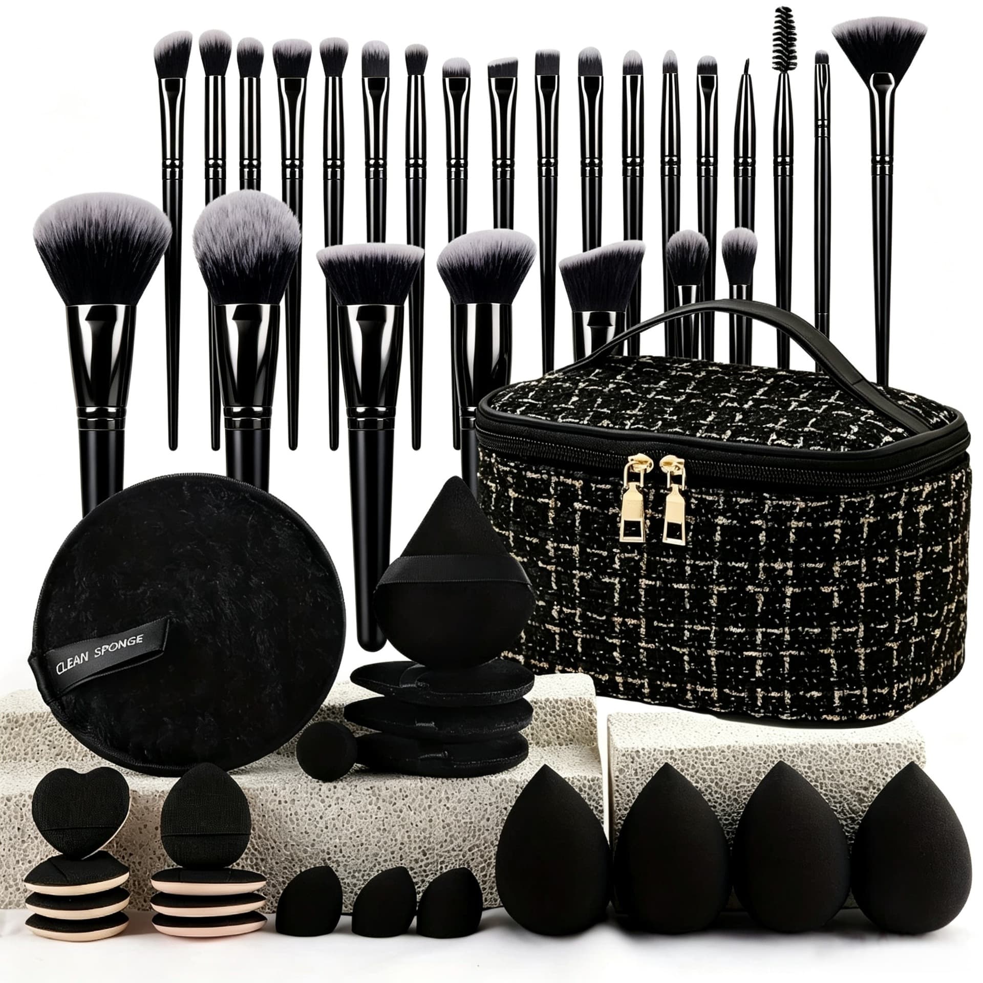47-Piece Makeup Tool Set with Cosmetic Bag, Brush Set, Portable Travel Wash Bag, Powder Puff, and Makeup