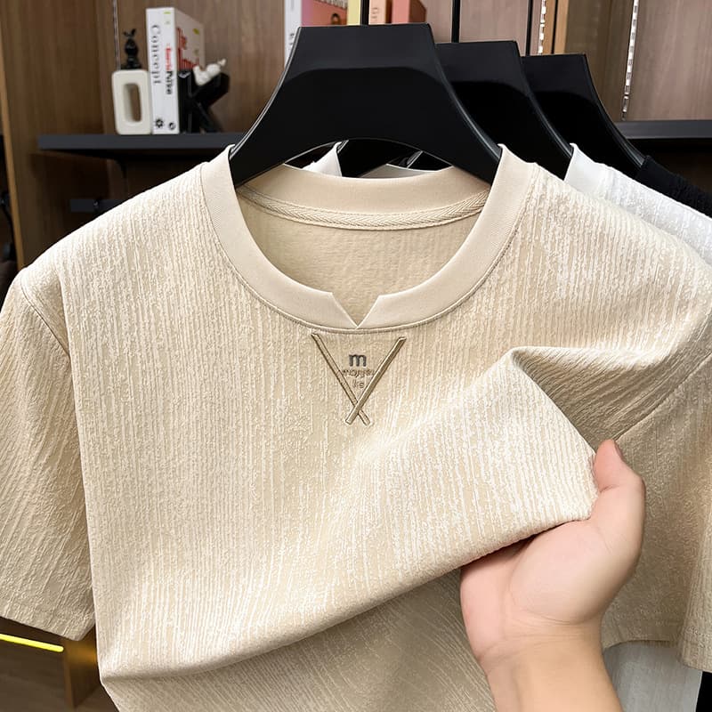 Live broadcast popular men's short-sleeved T-shirt summer middle-aged fashion casual round neck half-sleeved ice silk T-shirt men's breathable top