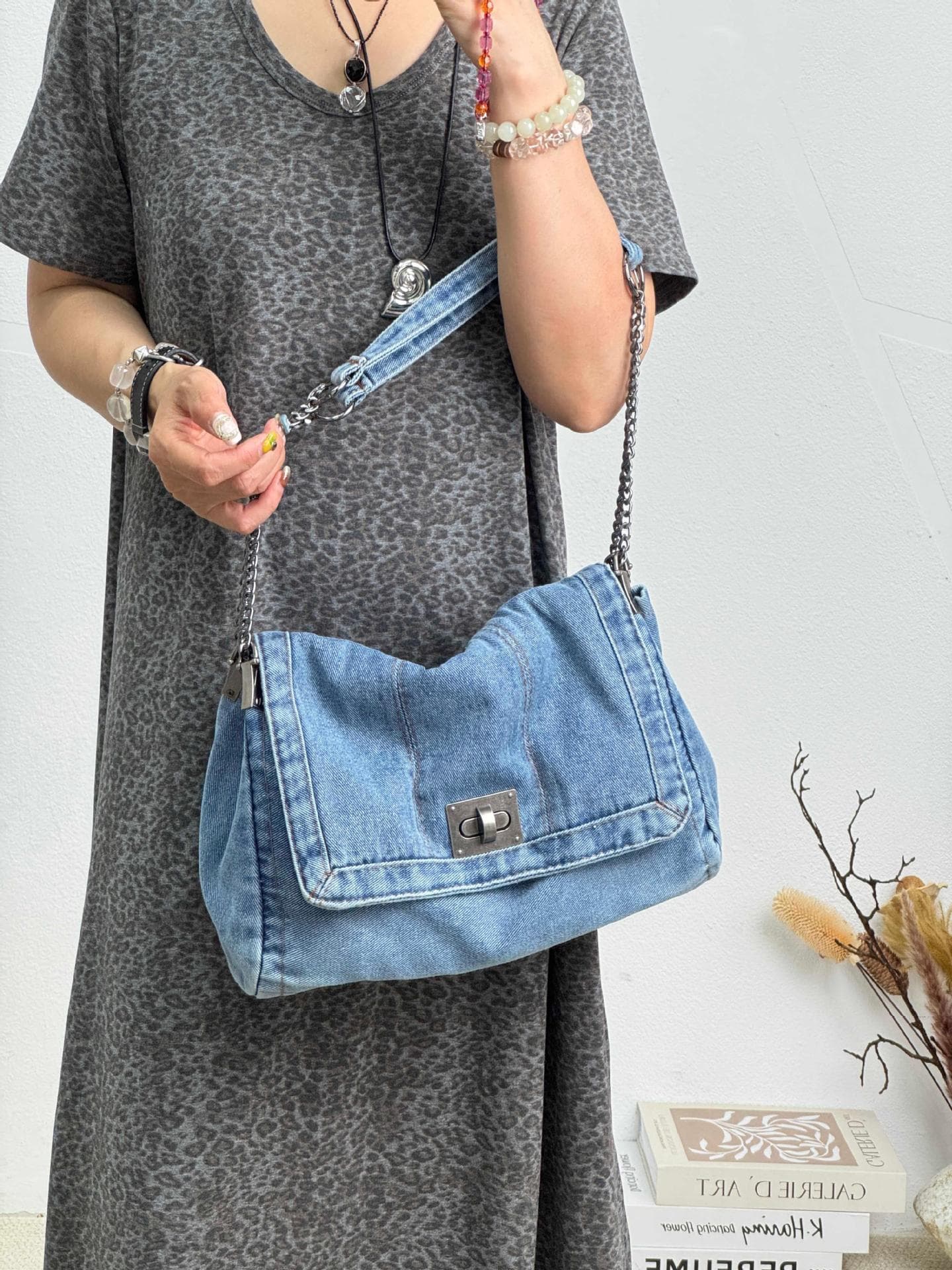 Cross-border Korean-style Retro Denim Bag for Women, Fashion Canvas Bag, Large Capacity Crossbody Bag, Commuter Handbag
