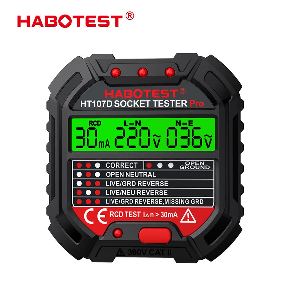 Huabo HT107D socket tester, voltage tester, power line polarity detector, socket phase sequence detector