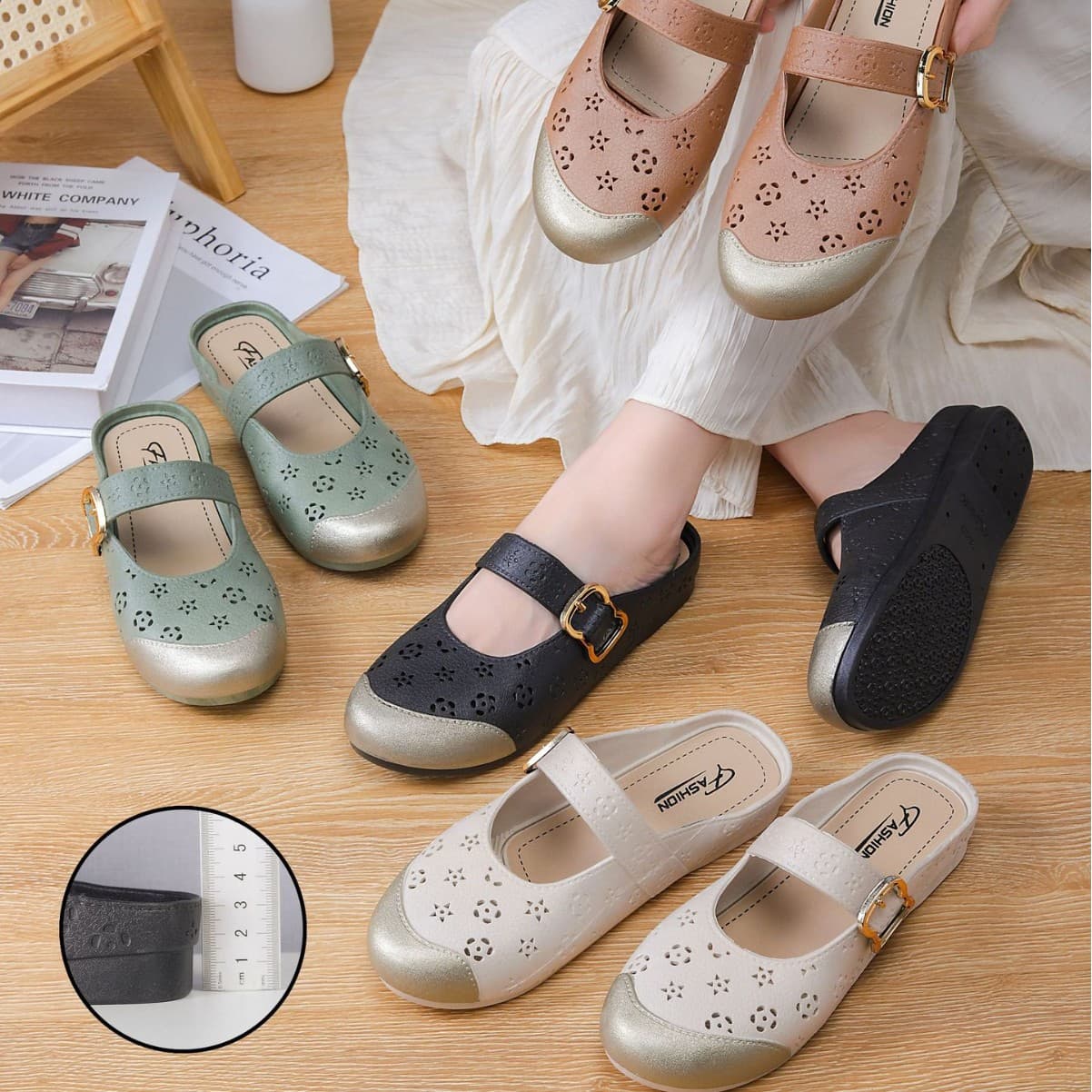 Floral mixed color closed-toe slippers, women's casual and breathable sandals, flat and versatile for home wear.