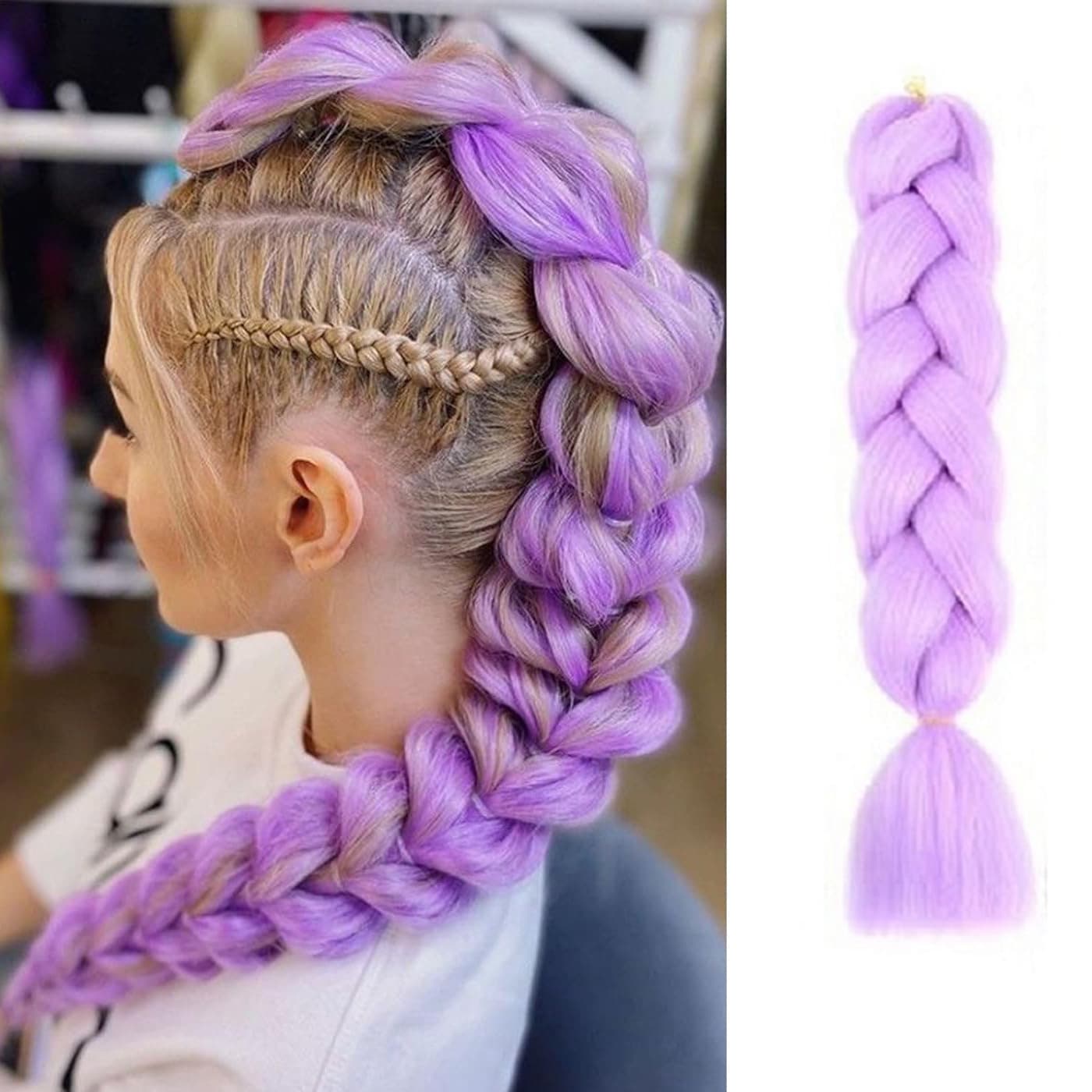 Skpop Demon Hunter Girls Group Cosplay Wig Children's Version Lumi Light Purple Braided Hair Dragon Braid Clip Ponytail Hair Accessory