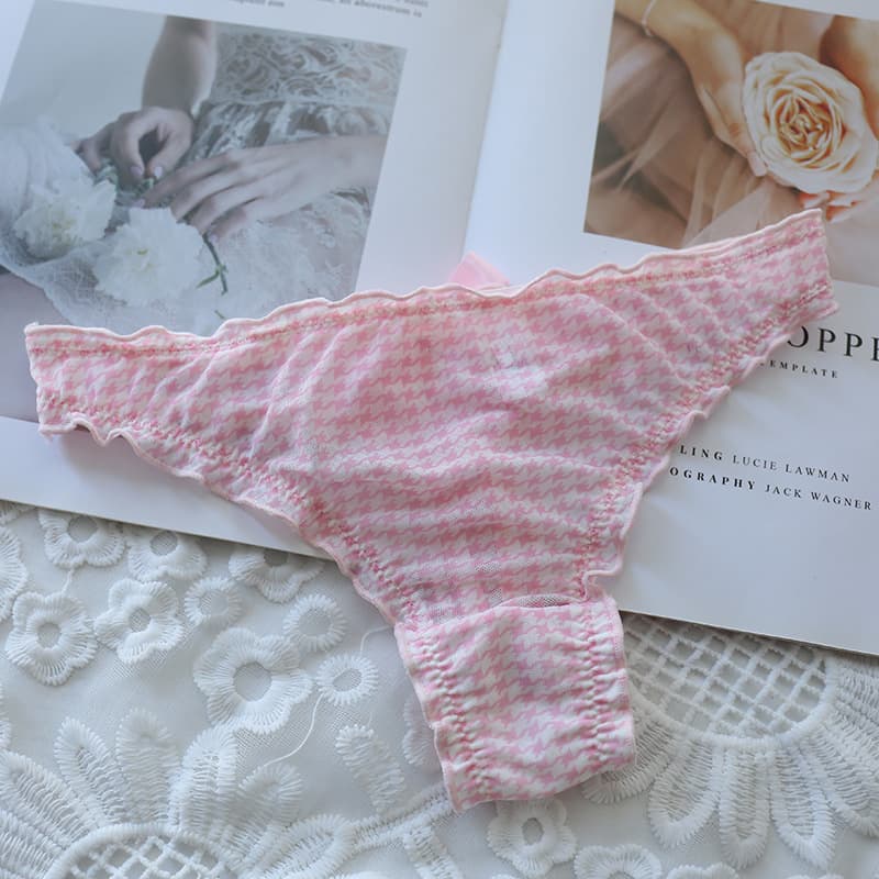 A431 Mesh Pearl Thong Girl Cute Hollow Bowknot Low Waist Women's Underwear Sexy Sweet Leopard Print