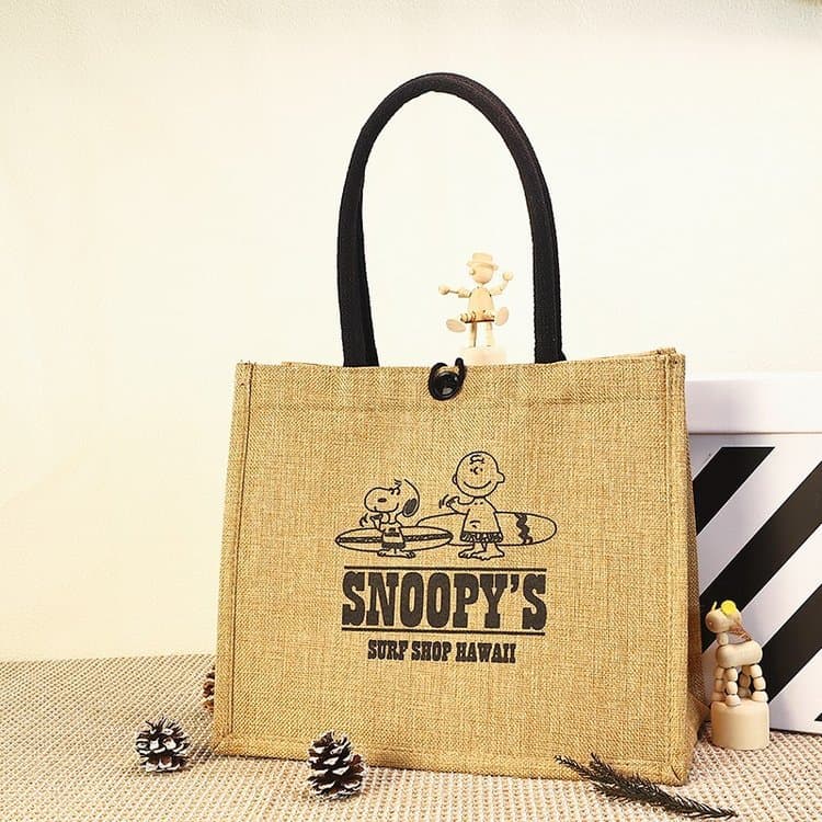 Linen Handbag Women's Natural Color Linen Simple Shopping Bag Coarse Flax Yellow Linen Cloth Bag Tote Bag Cotton Linen Material