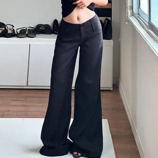 Cross-border European and American minimalist basic versatile black slim-fit suit pants, elegant commuter low-rise straight-leg casual long pants