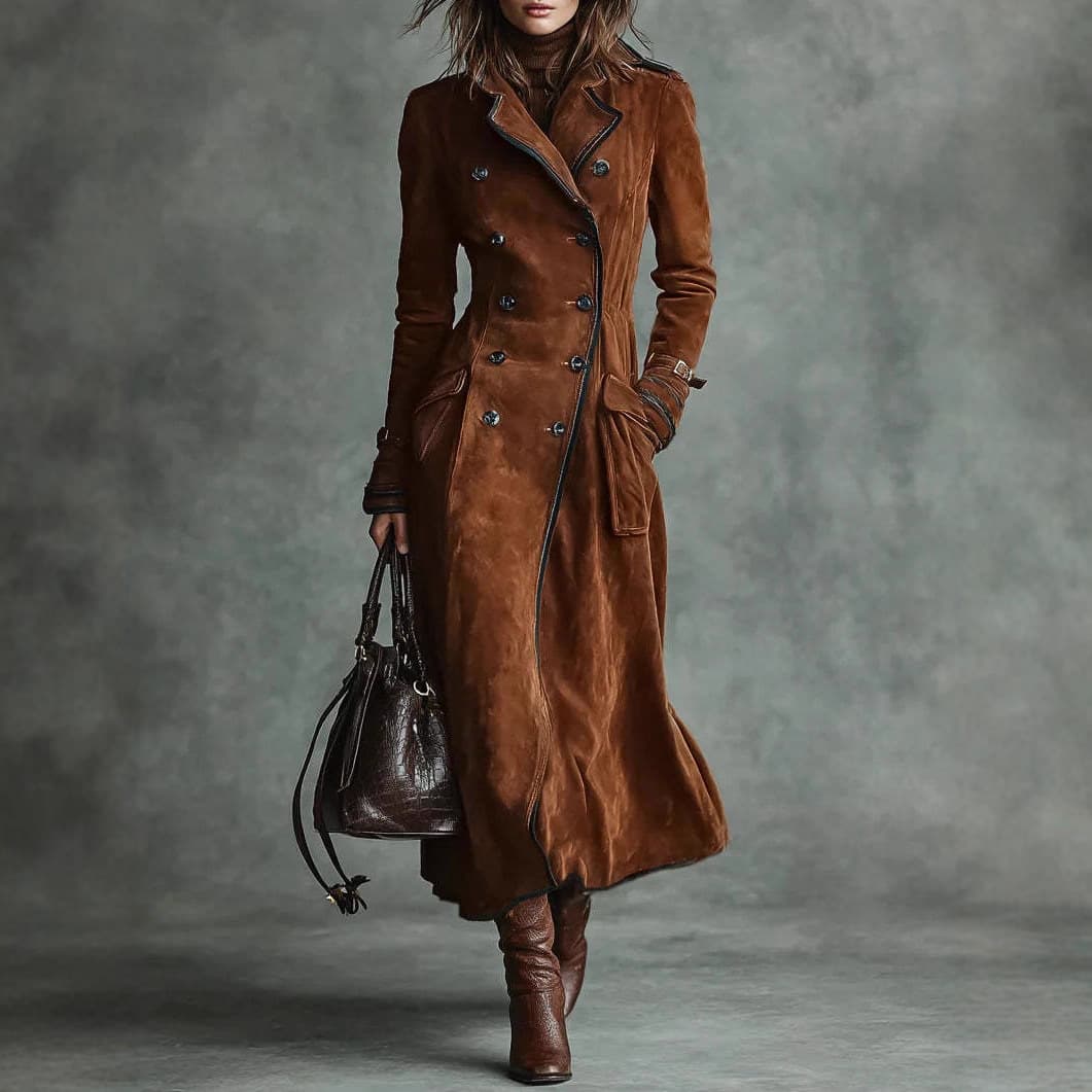 European and American Amazon Cross-Border New Women's Autumn/Winter Jacket, Lapel Western Style Suede Long Trench Coat