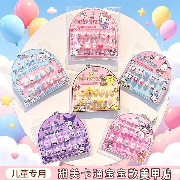 Kids DIY Wearable Nails Kuromi Kids Nail Stickers Girls High-Appearance Press-On Nails Cute Nail Stickers Manicure