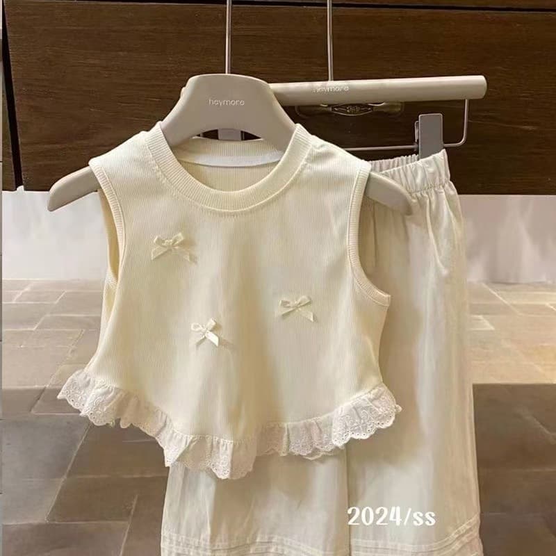 2025 Girls Summer Sleeveless New Style Fashionable Bow Vest Top for Kids