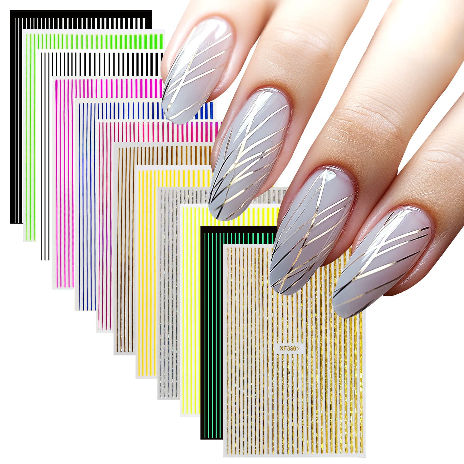 XF3361 Cross-Border Supply 12 Color Straight Nail Stickers
