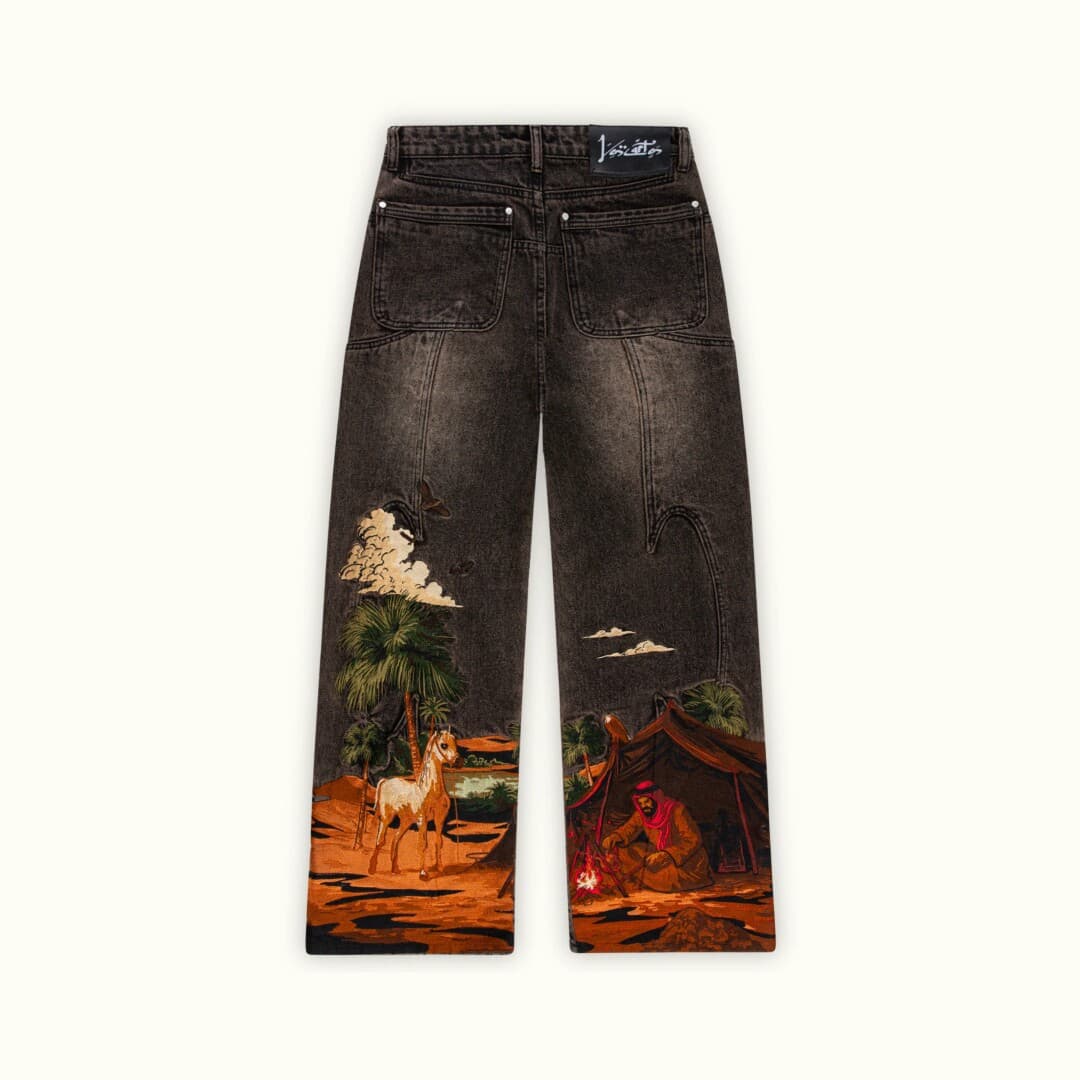 Cross-border European and American Retro Printed Straight Jeans for Men, Loose Casual Trendy Printed Wide-leg Long Pants