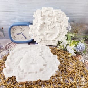 S0826 Rose in Half-3D Brick Wall Wall Hanging Plaster Mold DIY Silicone Mold