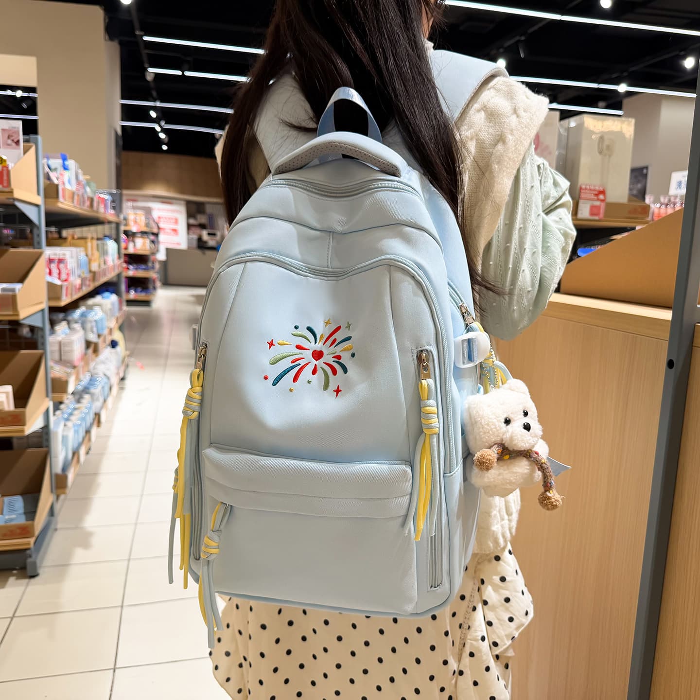 New Summer Fresh Color Series Energetic Firework Embroidery Backpack High Appearance Personality Backpack for Middle and High School Students