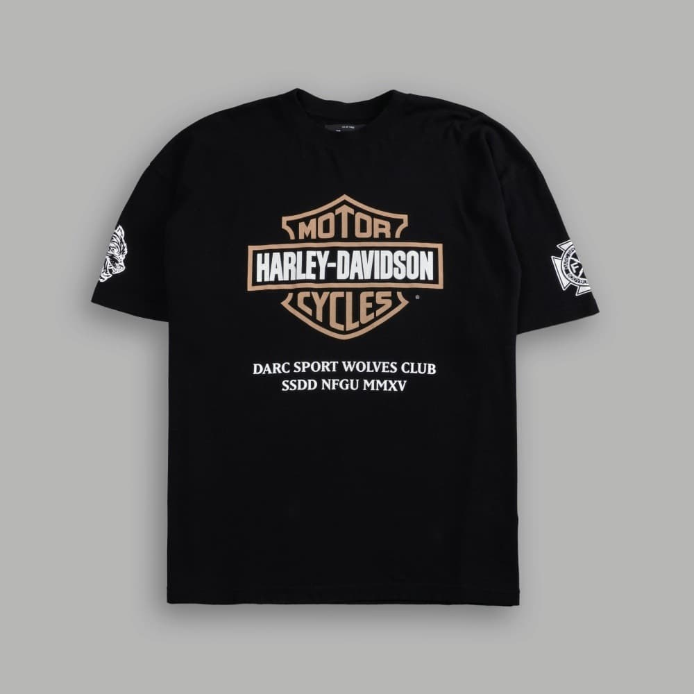 American Street Brand Wolf Head Harley Davidson Collaboration Sports Fitness Men's T-Shirt Printed Street Trendy Oversized Print Short Sleeve