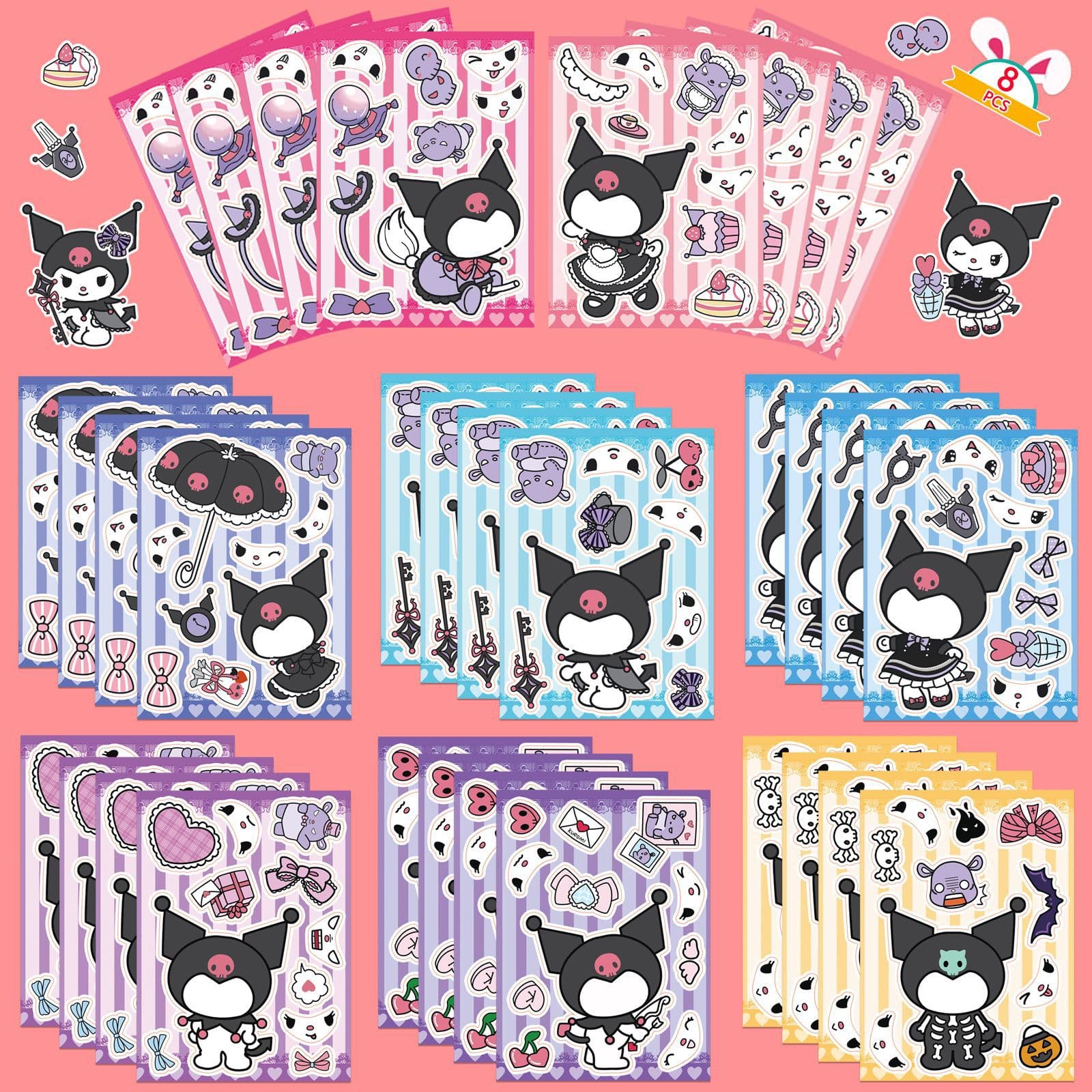 8-Sheet Kuromi Puzzle Stickers Sanrio Parent-Child Interactive Make a Face Educational Waterproof Stickers