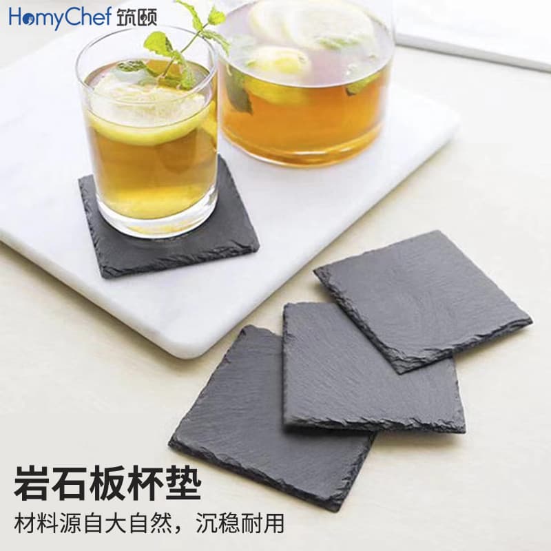 Japanese slate placemats coasters natural stone round square heart-shaped black heat insulation engraved coasters manufacturer stock