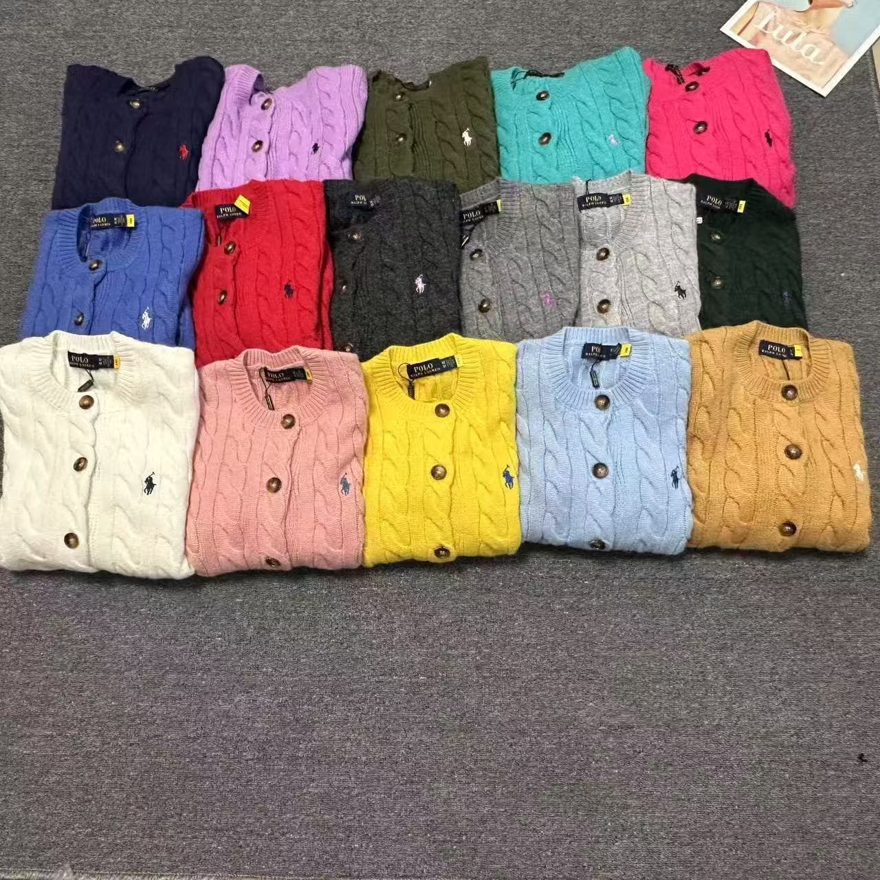Scannable QR Code RL~2025 Autumn/Winter Ralph Lauren Small Pony Logo Cable Knit Embroidery Wool Round Neck Simple Knit Cardigan Sweater