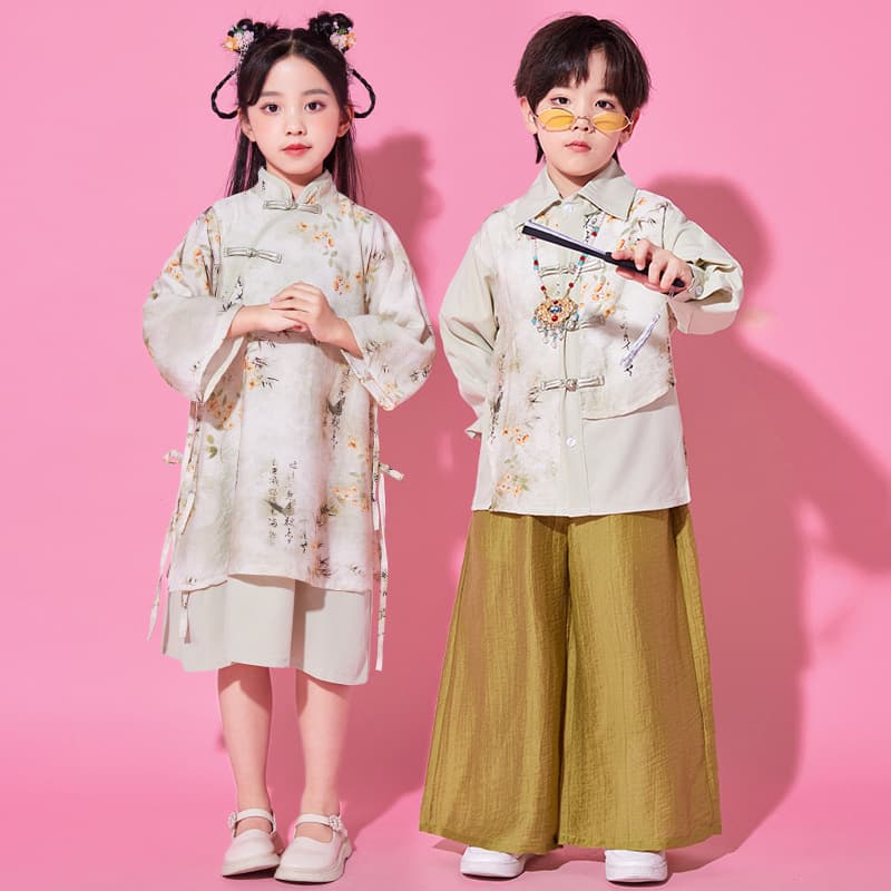 Kids Chinese Hanfu Performance Costume for Choir, Boys and Girls Ancient Style Dance Wear, Primary School Sports Day