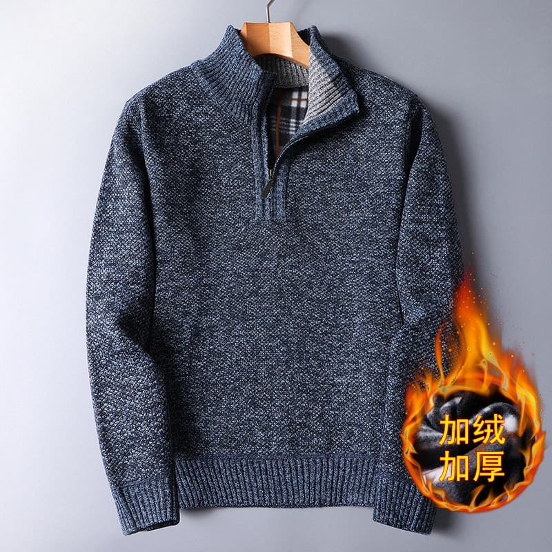 Foreign Trade Wholesale Fleece-Lined Thickened Autumn/Winter New Arrival Men's Sweater Zip-Up Cardigan Pullover Loose Knit Jacket