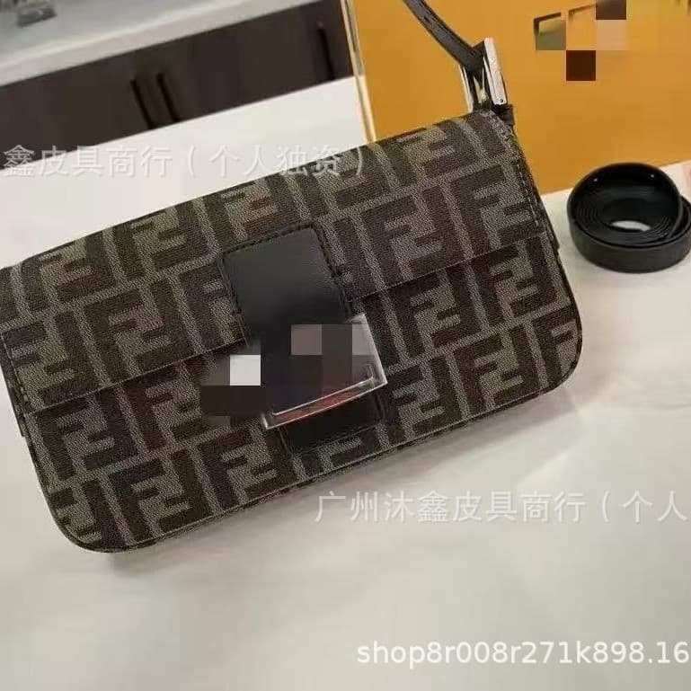 Cross-border Trade Guangzhou FF Monogram Canvas Baguette Bag Vintage Underarm Women's Bag Genuine Leather Embroidered Vintage Shoulder Bag