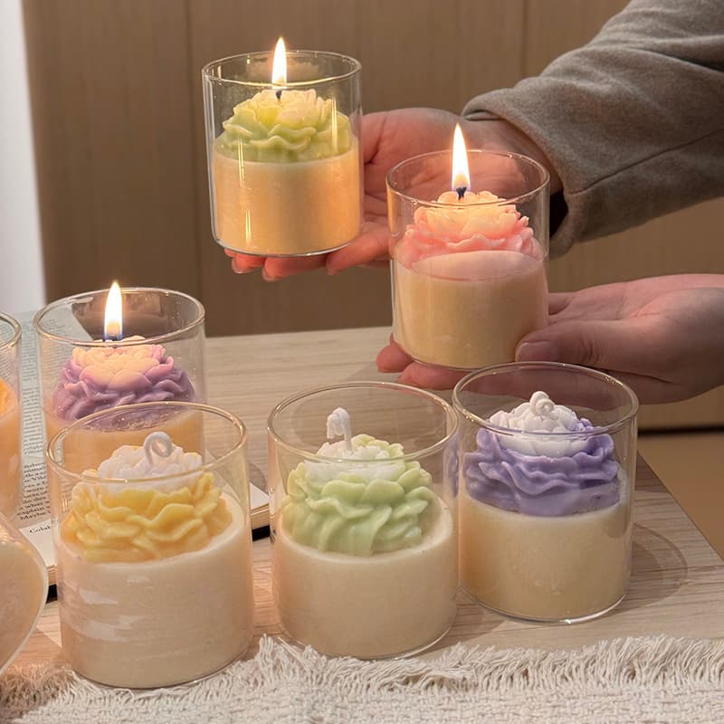 Peony flower shaped candle glass cup scented candle soy wax scented candle cup holiday souvenir
