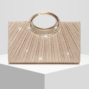 New Women's Sparkly Pleated Evening Bag Clutch Handbag Crossbody Wedding Purse