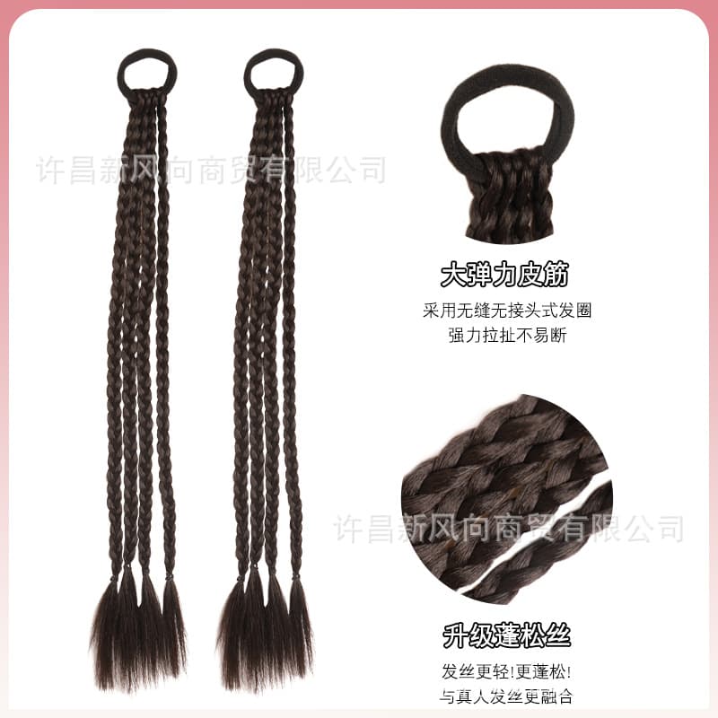 Box Braid Ponytail Wig for Women Sweet Cool Hot Girl Natural Simulation Braided Pigtails Internet Celebrity Same Style Dreadlocks Double Ponytails