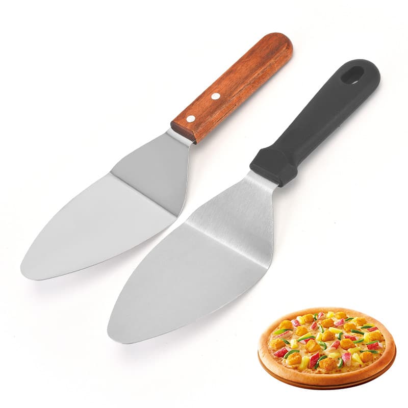 Cooking Spatula with Wooden Handle, Rubber Handle, Stainless Steel Pizza Spatula, Cross-Border Multifunctional Triangular Folding Cake Spatula, Cheese Spatula, Frying Spatula