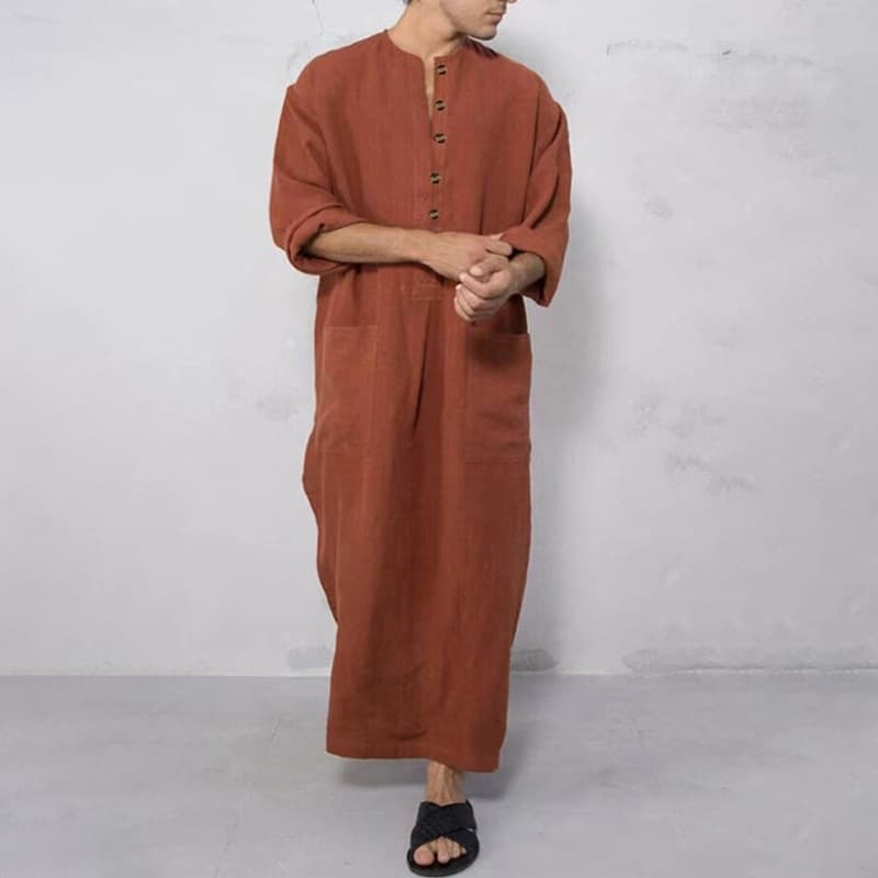 Muslim Southeast Asia Dubai Men's Loose Stand Collar Long Sleeve Robe Ethnic Style Middle Eastern Robe Middle Eastern Style
