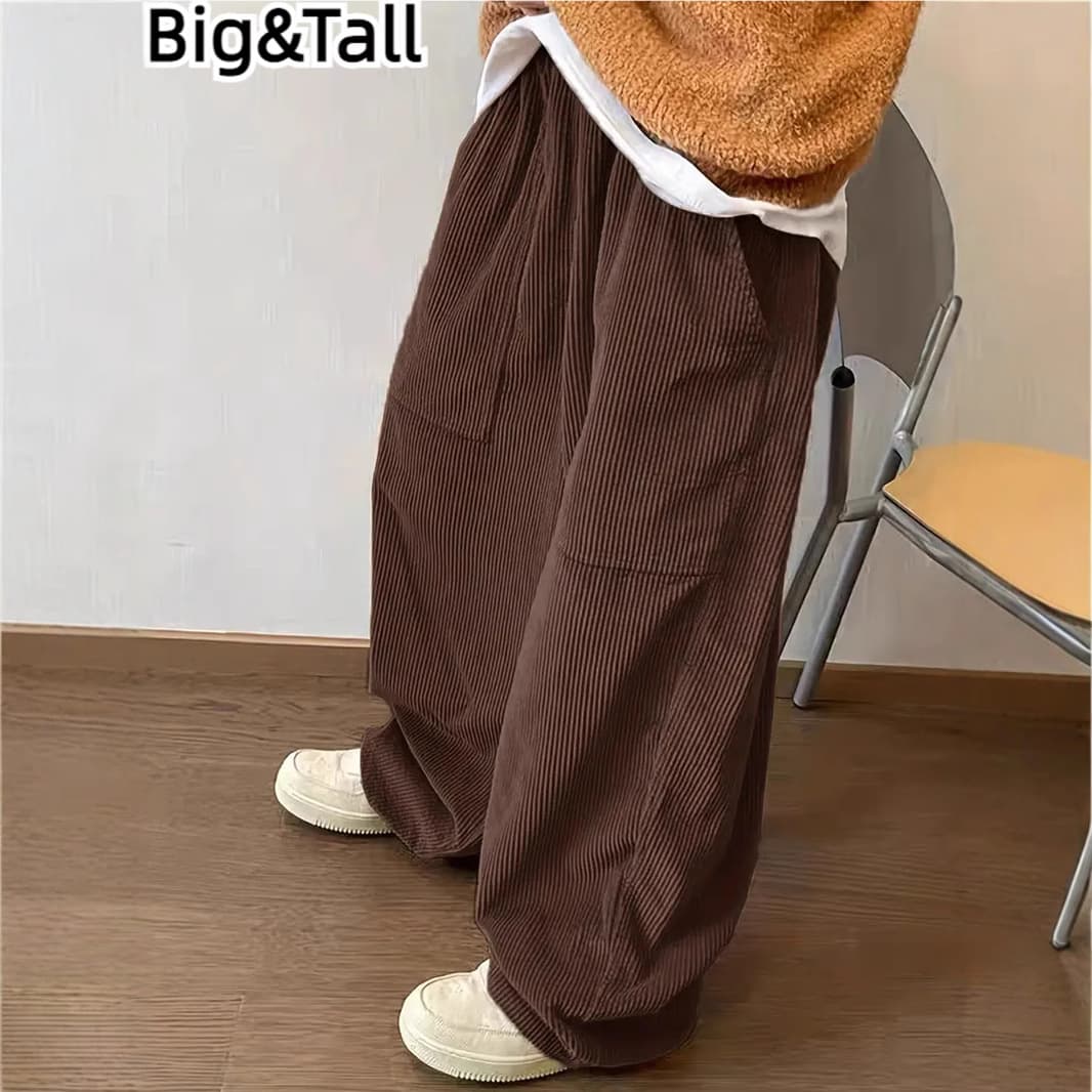 Cross-border best-selling loose corduroy plus size elastic waist retro wide-leg versatile fashion trendy European size straight leg pants