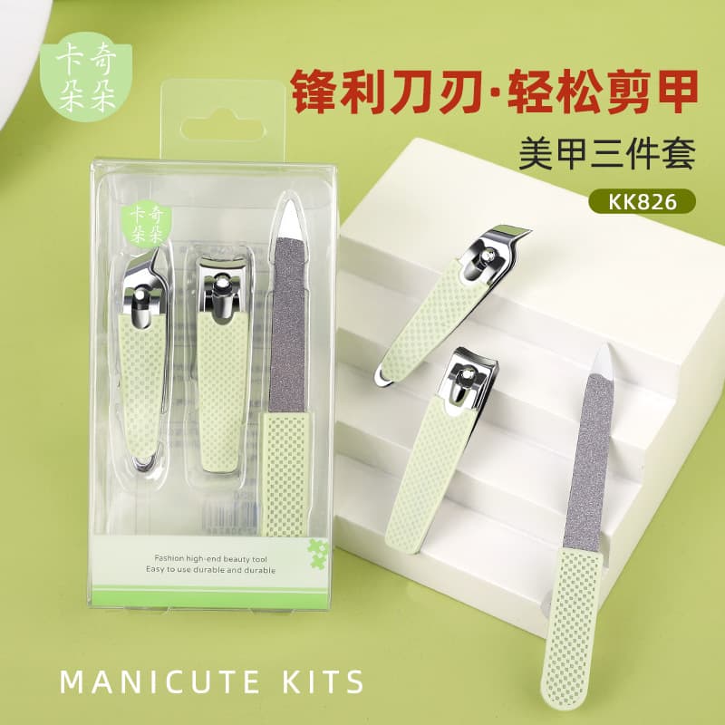 Kacido Three-Piece Nail Clipper Set Flat and Slanted Mouth Sharp Nail File Anti-Slip Handle Nail Cutter KK826 Stainless Steel