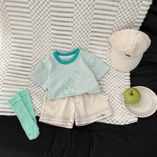Baby Cool Short Sleeve Summer Infant Clothes Thin Striped Cartoon Print T-Shirt Boys Summer Breathable Top