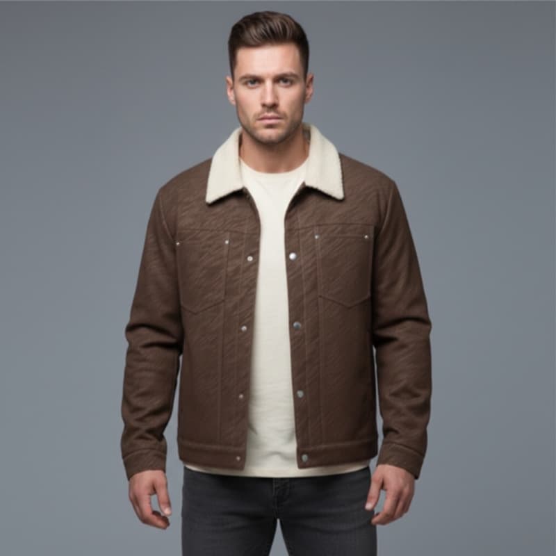 HTN Cross-Border Autumn/Winter Top Light Luxury High-End Notch Collar Jacket Lined Thickened Youth Casual Lambswool Fleece Coat for Men