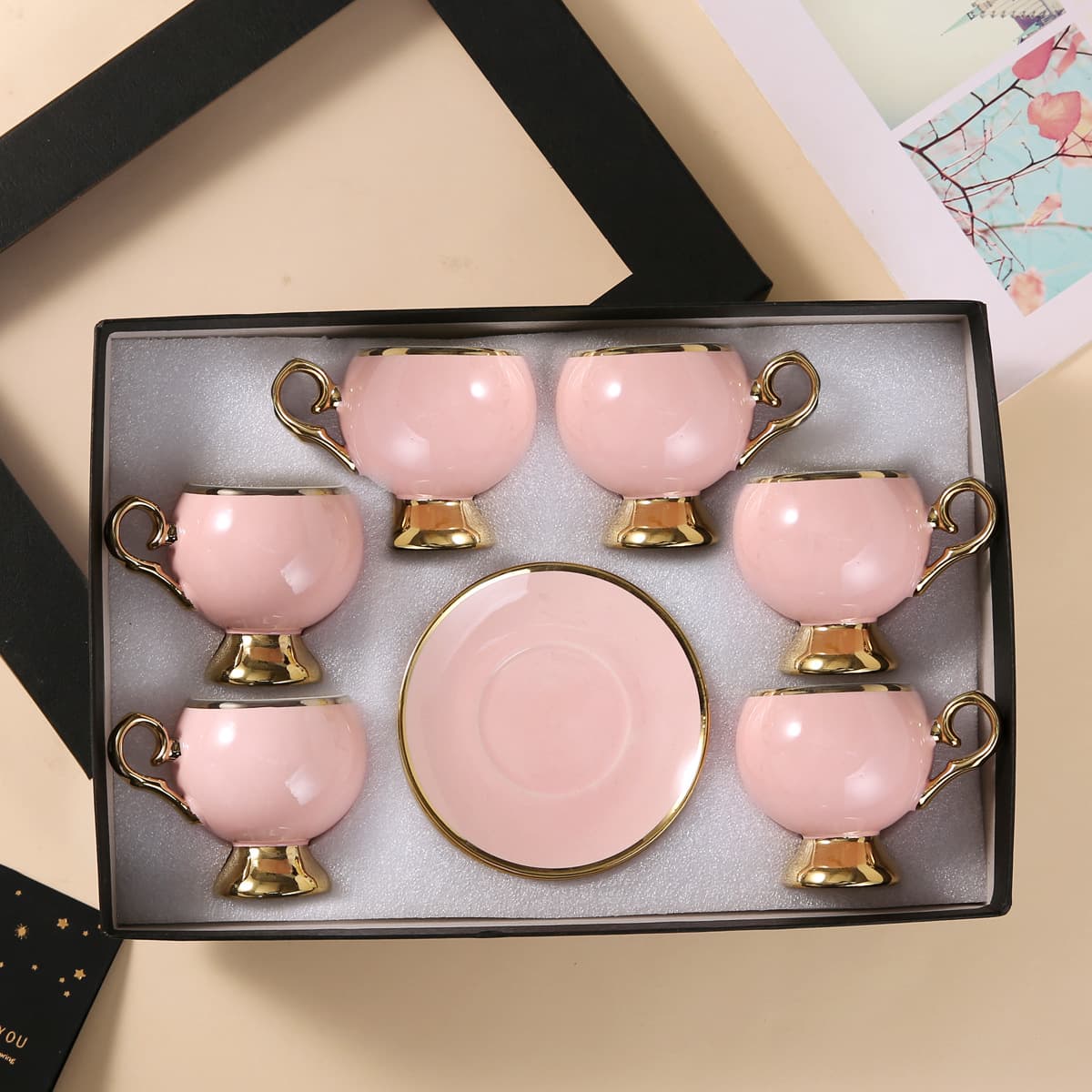 European high-end exquisite coffee cup office color glaze with gold rim coffee cup and saucer set cross-border foreign trade ceramic cup