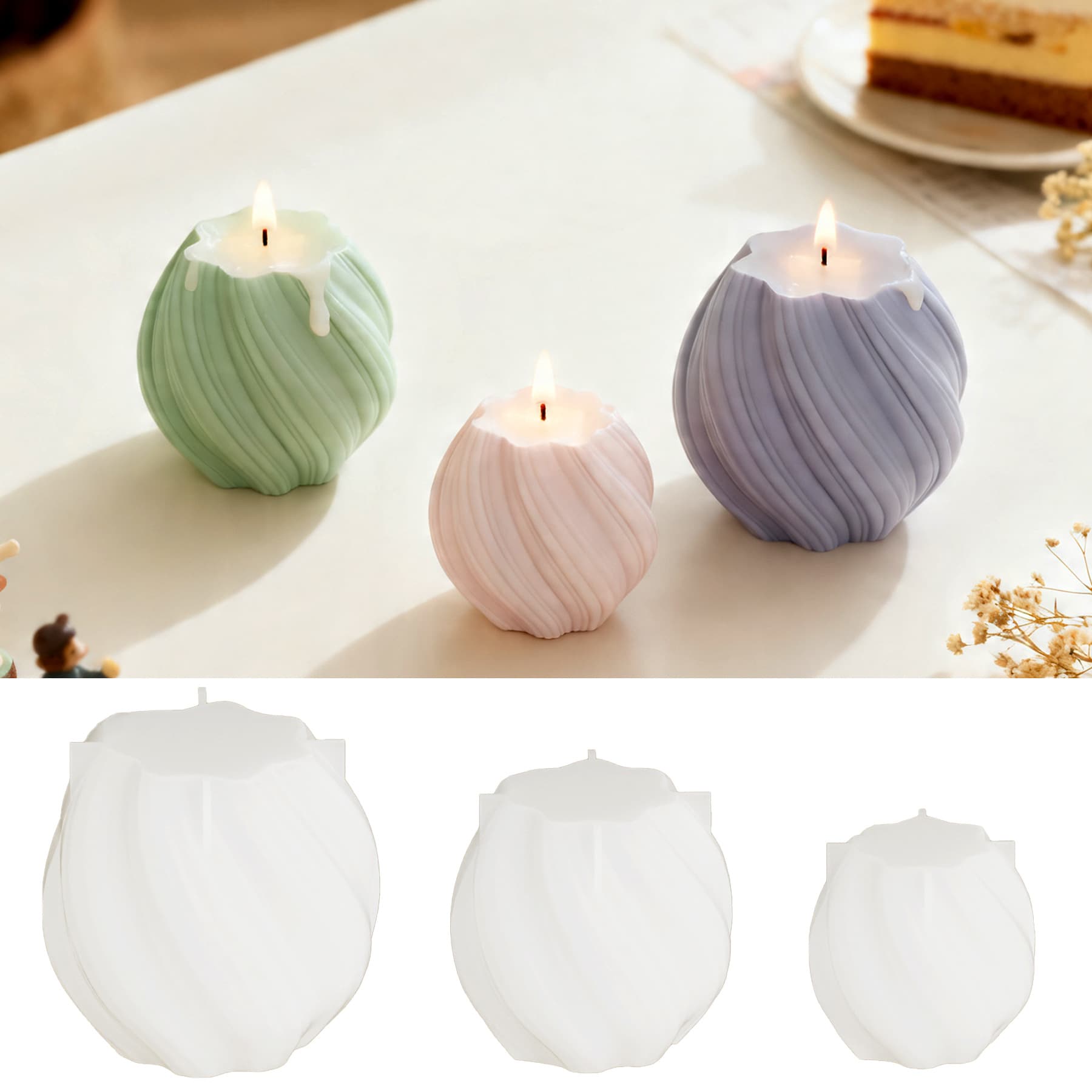 Zongbo DIY Crystal Epoxy Resin Irregular Thread Mold Geometric 3D Rotating Stripe Candle Silicone Mold