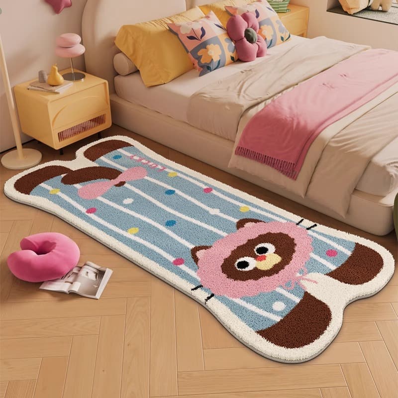 German-style irregular bedside rug for girls, plush foot mat for bedroom, cute thickened floor mat for under the bed