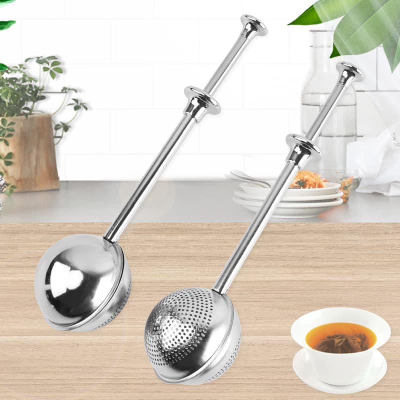 Custom Creative 304 Stainless Steel Tea Ball with Press Handle, Retractable Tea Infuser and Filter