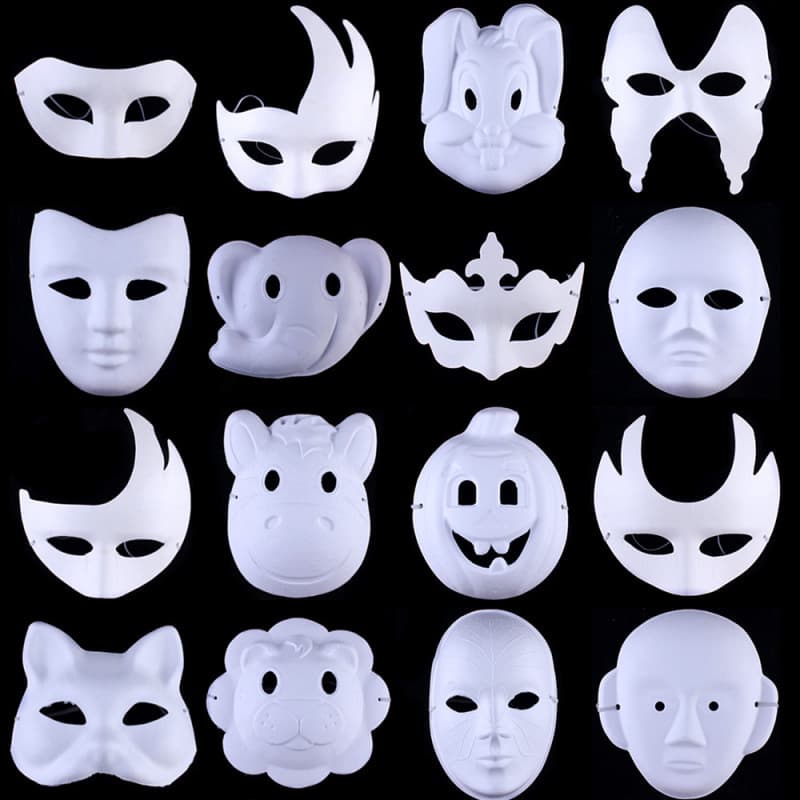 Masquerade White Hand-Painted Face Mask DIY Paper Pulp Mask for Men and Women Animal Mask Peking Opera Mask