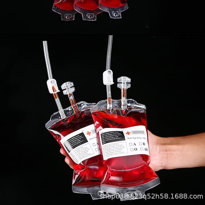 Cross-border 350ml Blood Bag Dual-Tube Drink Pouch Energy Pack Vampire Diaries Halloween Blood Bag Universal Style