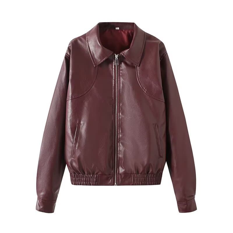 PB&ZA Women's 2025 Autumn New Fashion Temperament Simple Style High-end Leather Clothes Loose Casual Jackets