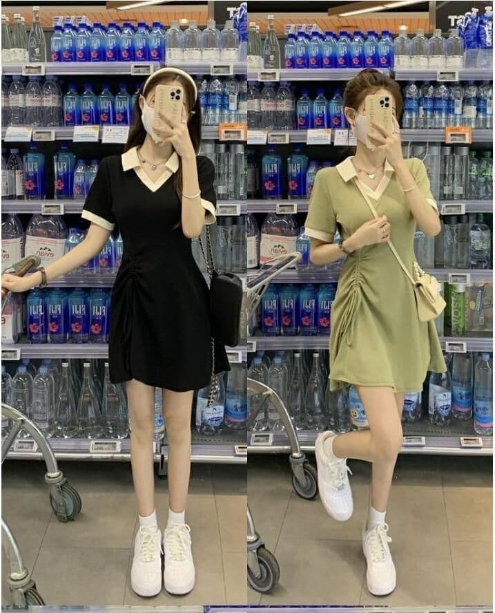 Polo Collar Dress for Women Summer 2026 New French High-End Slimming Waist Office Little Black Dress