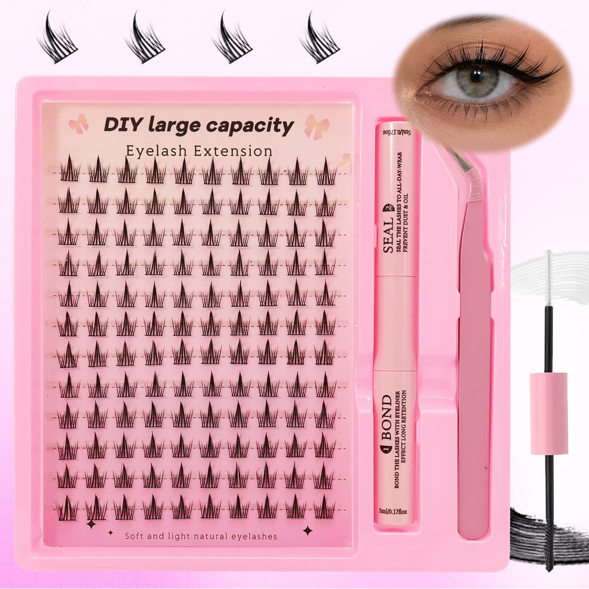 European and American DIY eyelash extension large capacity single cluster eyelash set Bond Seal application tool for beginners