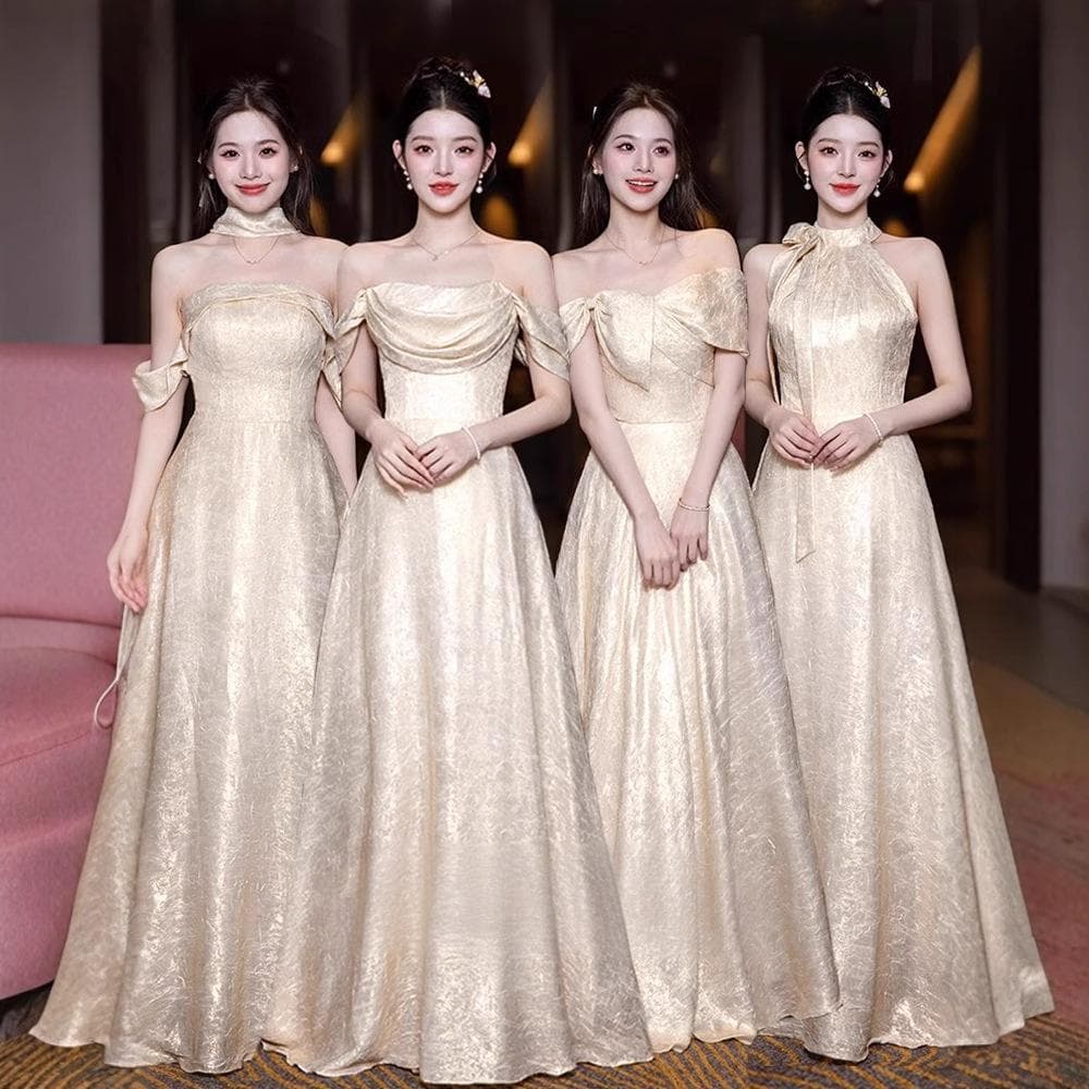 Champagne color bridesmaid dress 2026 new French style annual meeting sense niche jacquard gilt sisters dress bridesmaid group dress