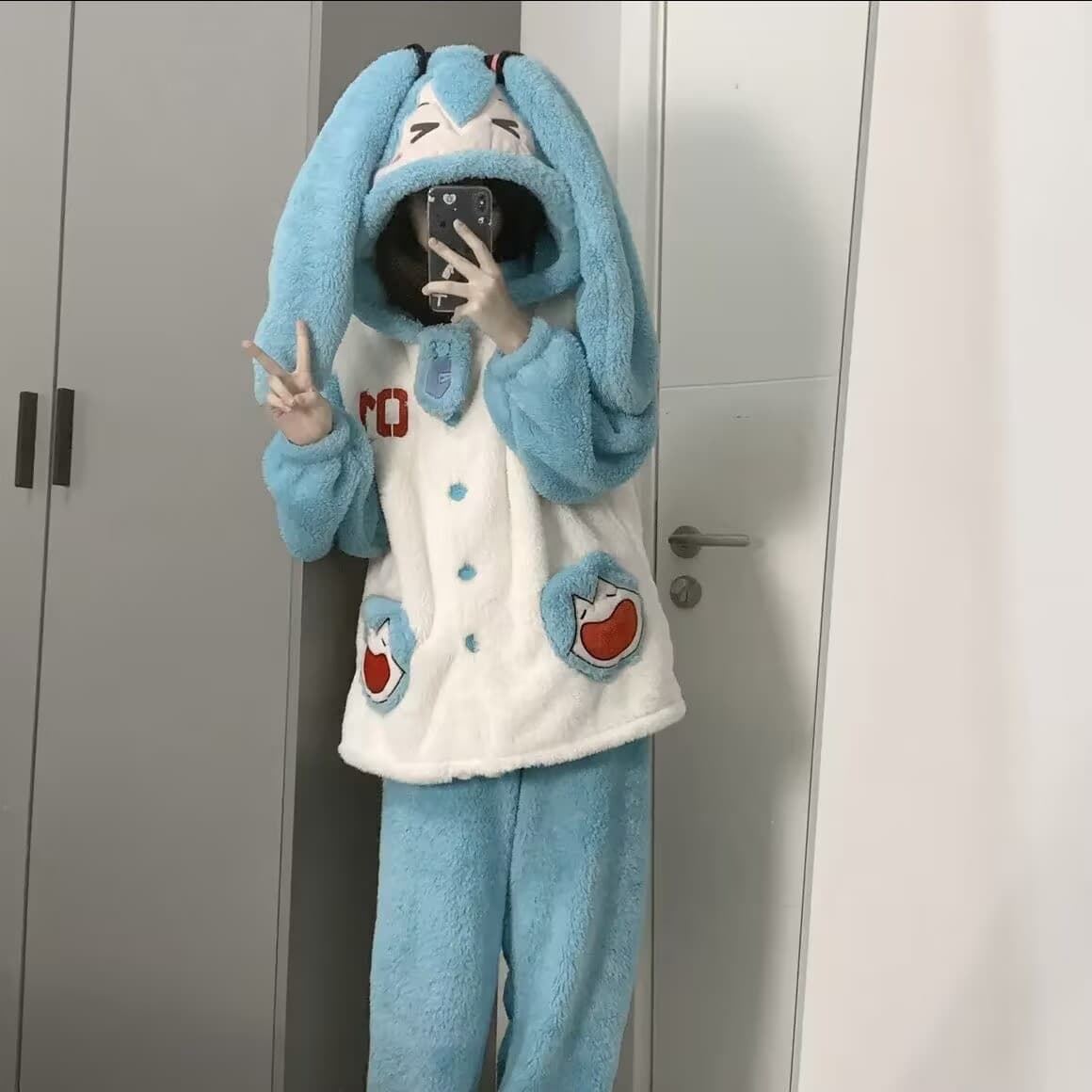 Hatsune Miku Pajamas for Women 2026 Winter New Style Hooded Coral Velvet Pajama Set Cartoon Cute Style Home Clothes